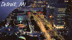 Picture of Detroit skyline at night.